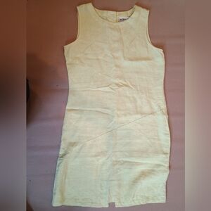 KIKO Comfortable Clothing Lime Green 100% Linen Lagenlook Shift Dress Sz Small